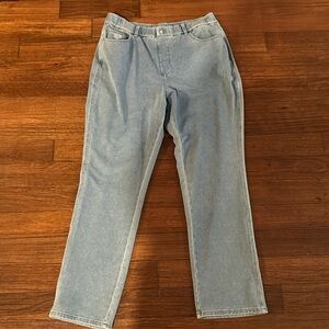 Really Cute Pull on Stretch Jeans with elastic waist band Size L inseam 32inches